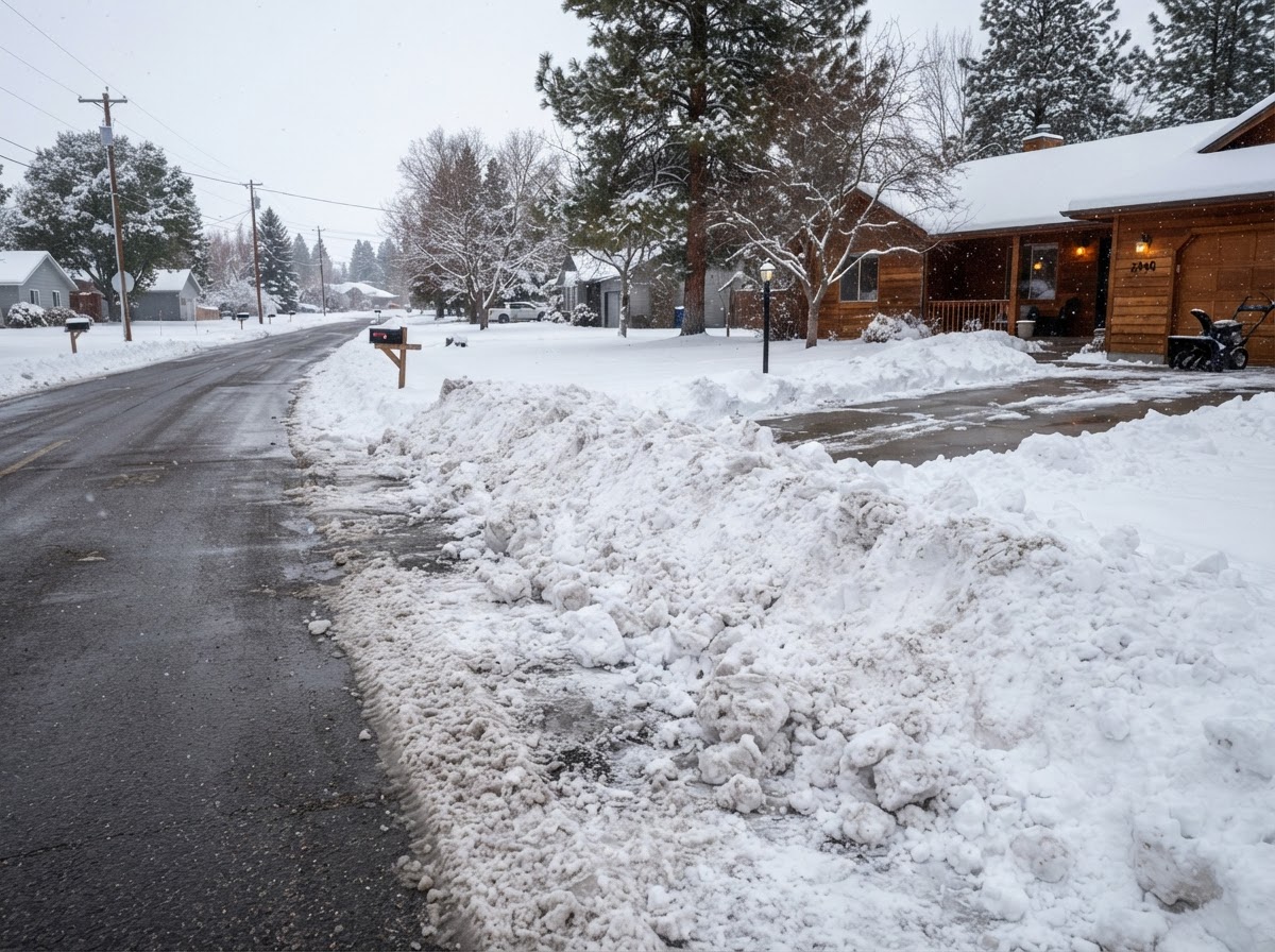 Snow berm at a private driveway in Dalton Gardens Idaho