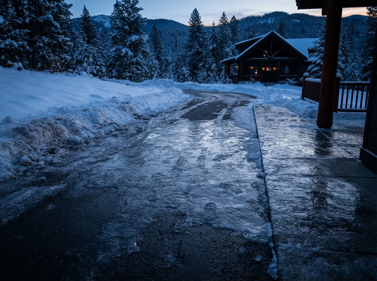 Refreeze conditions on a private walkway in North Idaho