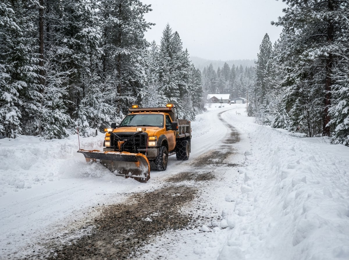 Driveway snow removal after winter accumulation in Post Falls