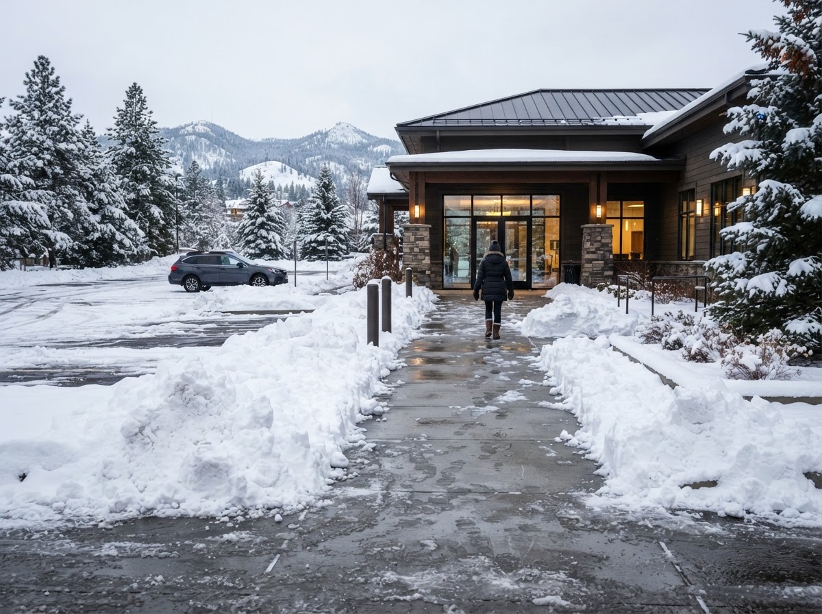 Winter pedestrian access at a Coeur d'Alene commercial property