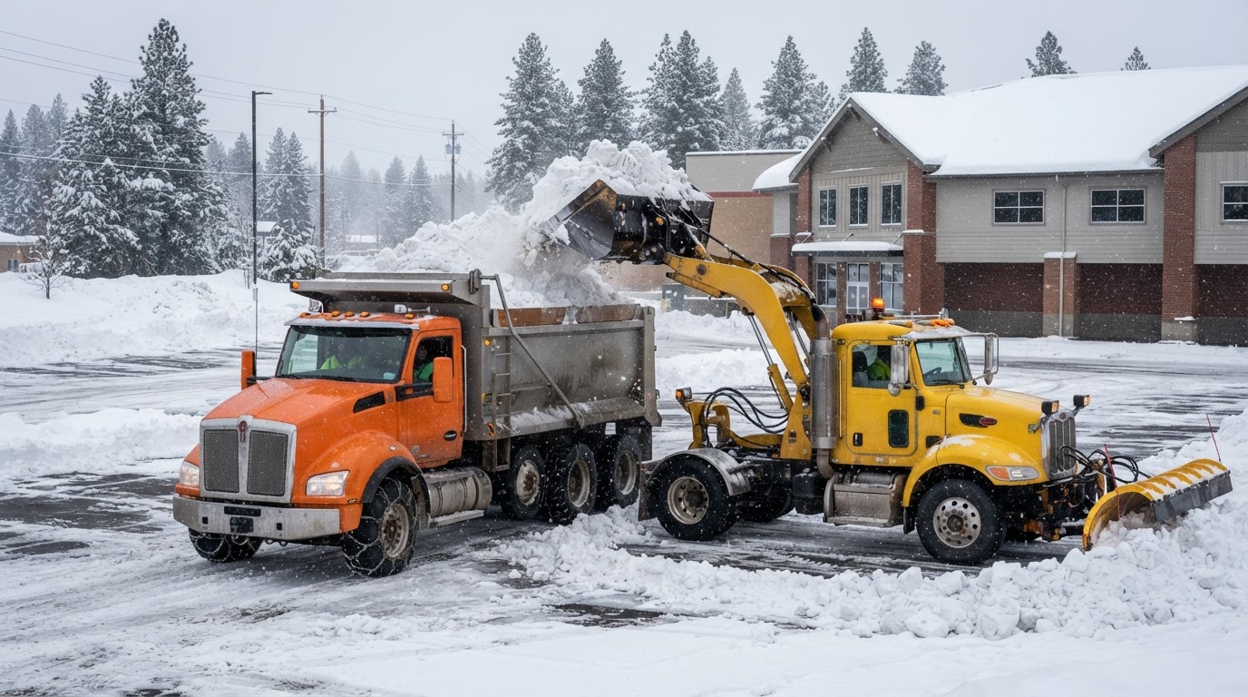 Snow relocation within a commercial property in Post Falls