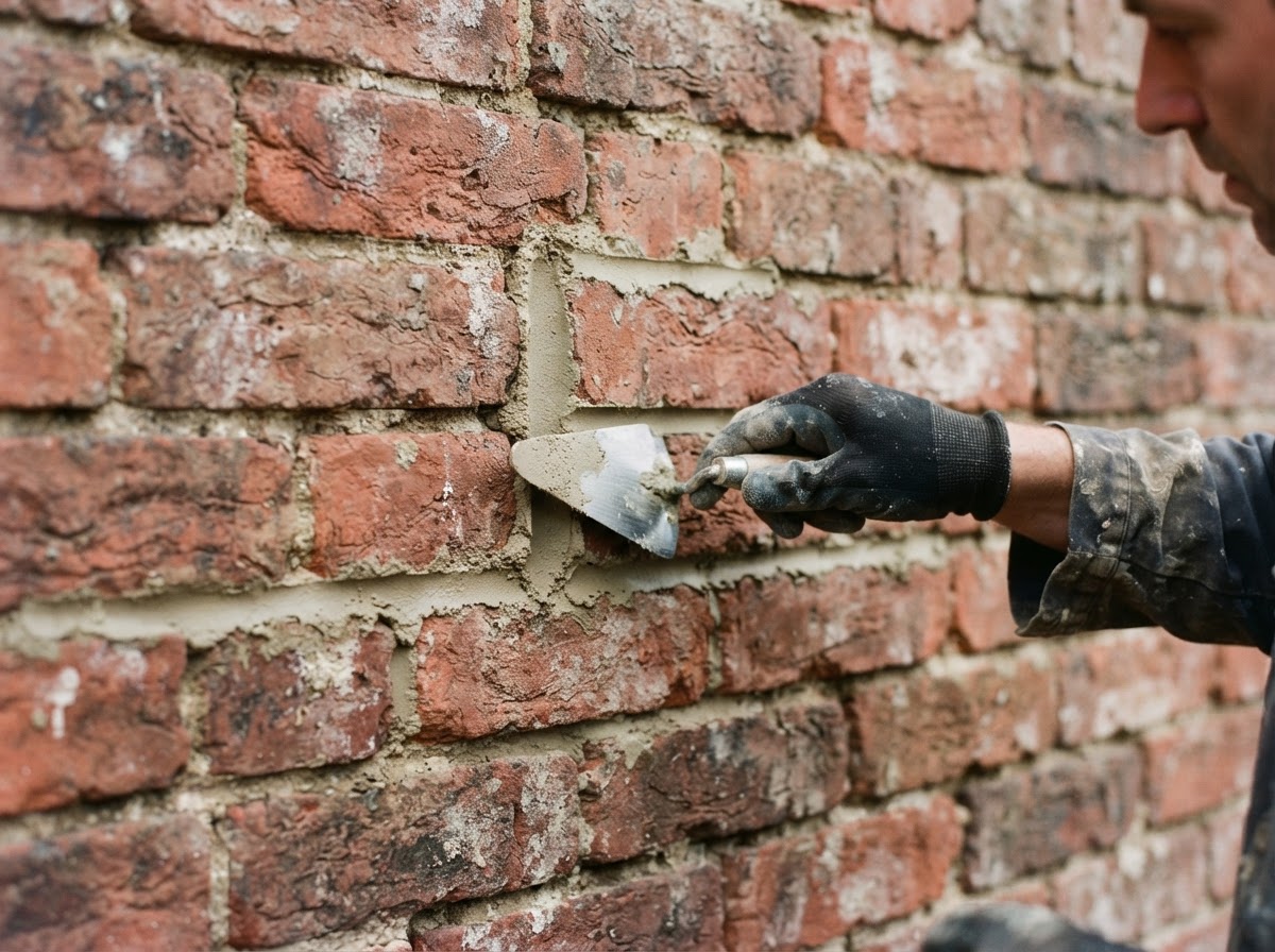 Carefully tooled mortar joints surrounding replaced brickwork in Nevada, IA