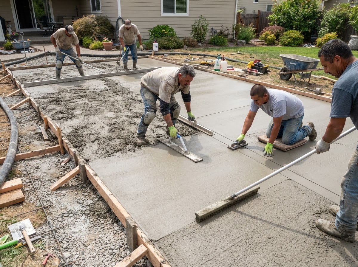 Concrete finishing and joint detail on a residential patio in the Ames area