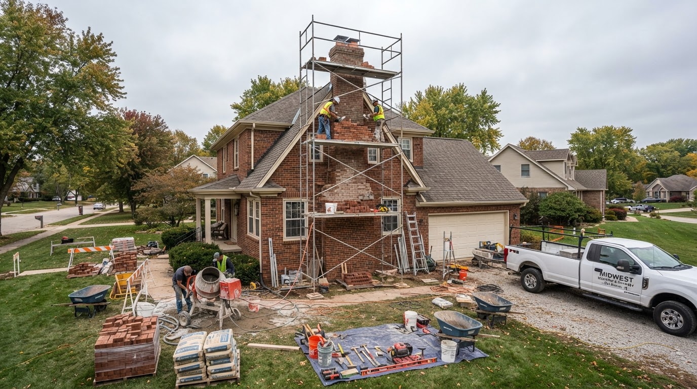 Professional mason speaking with a property owner near brick masonry work
