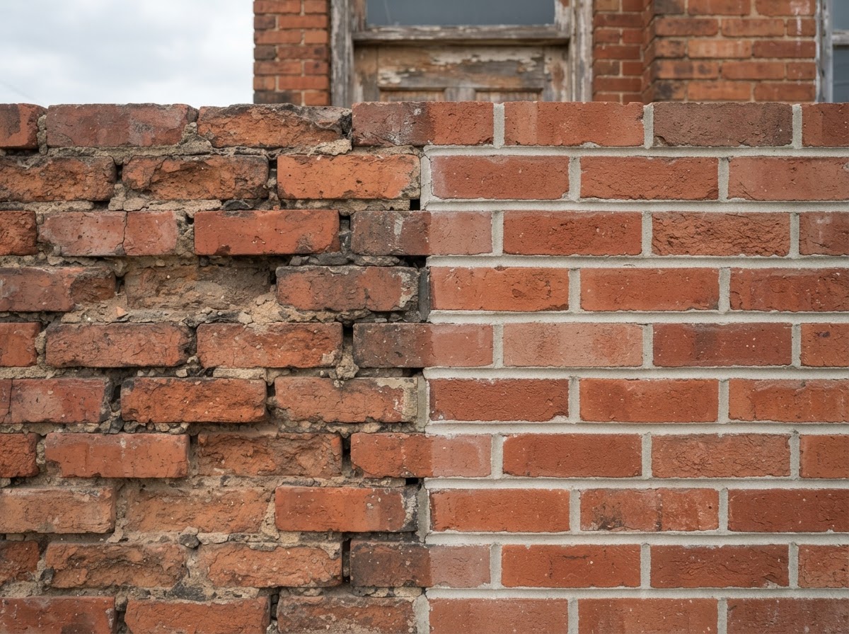 Repointed residential chimney brick joints with weather-shedding tooling in Nevada