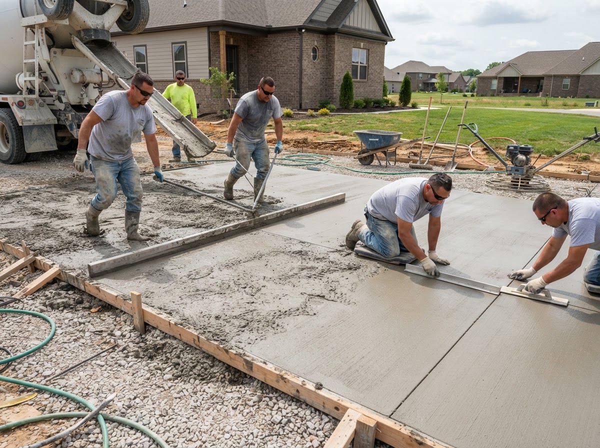 Concrete placement and finishing for a residential driveway in the Ames area