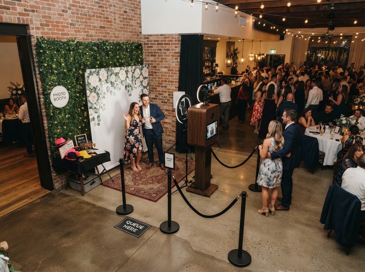 Open-air photo booth placement at an event.