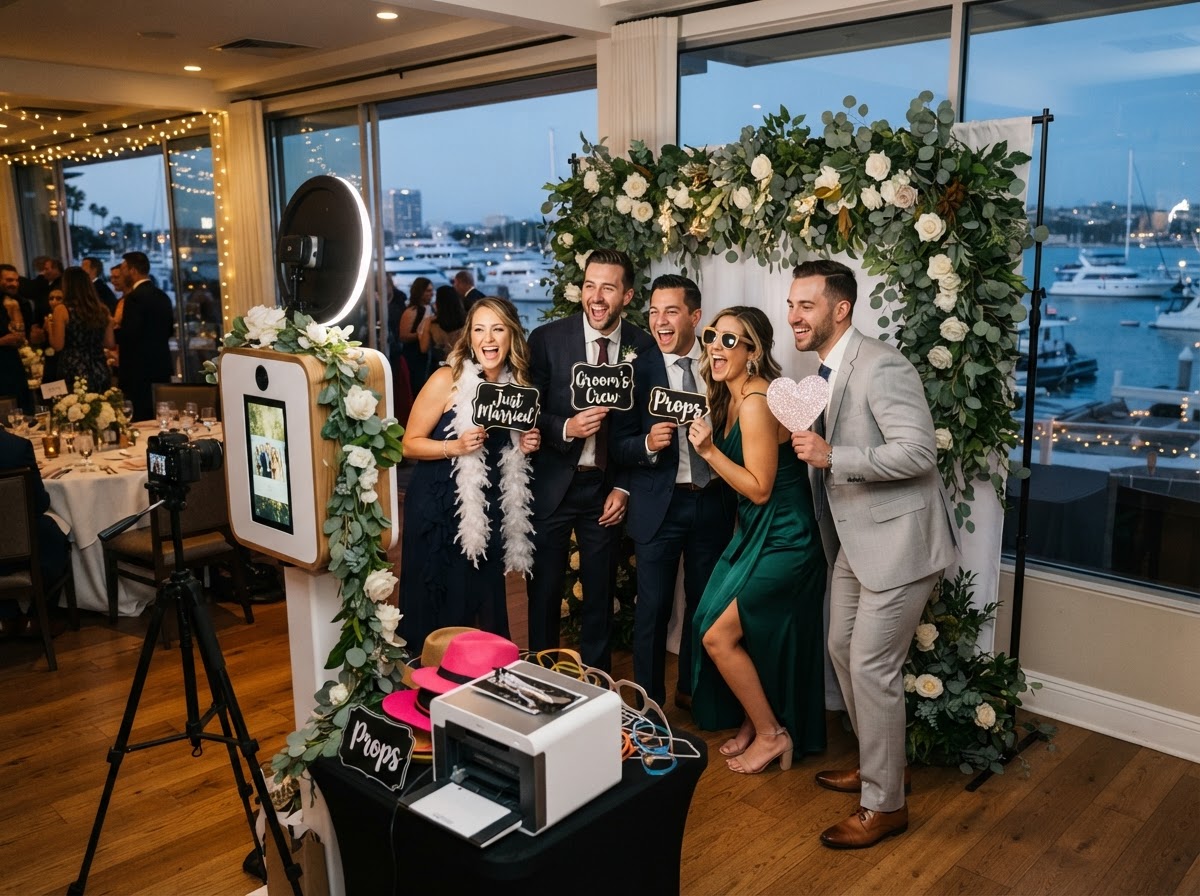 Wedding guests using a photo booth in Somers Point.