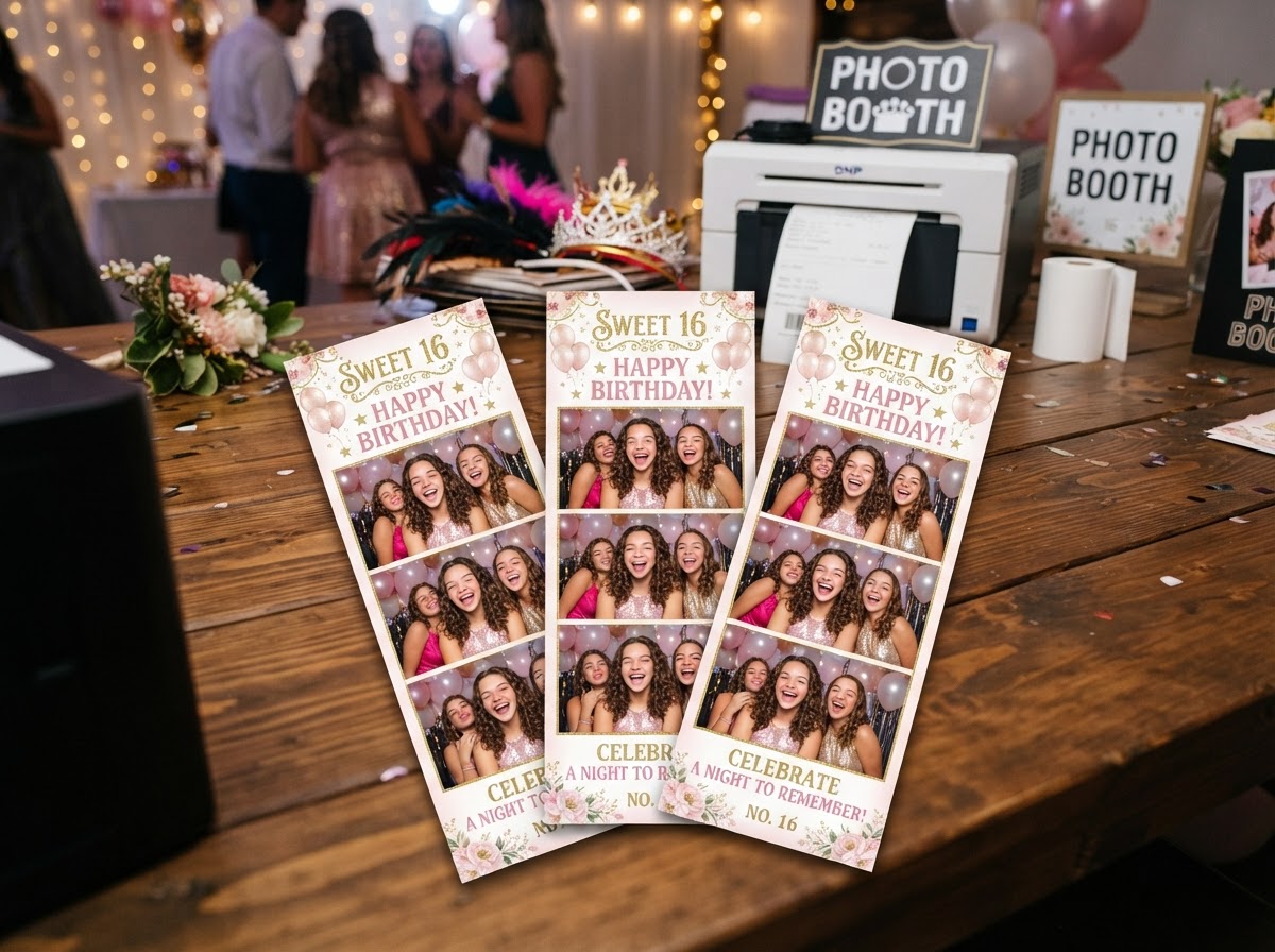 Custom Sweet 16 photo booth print template.