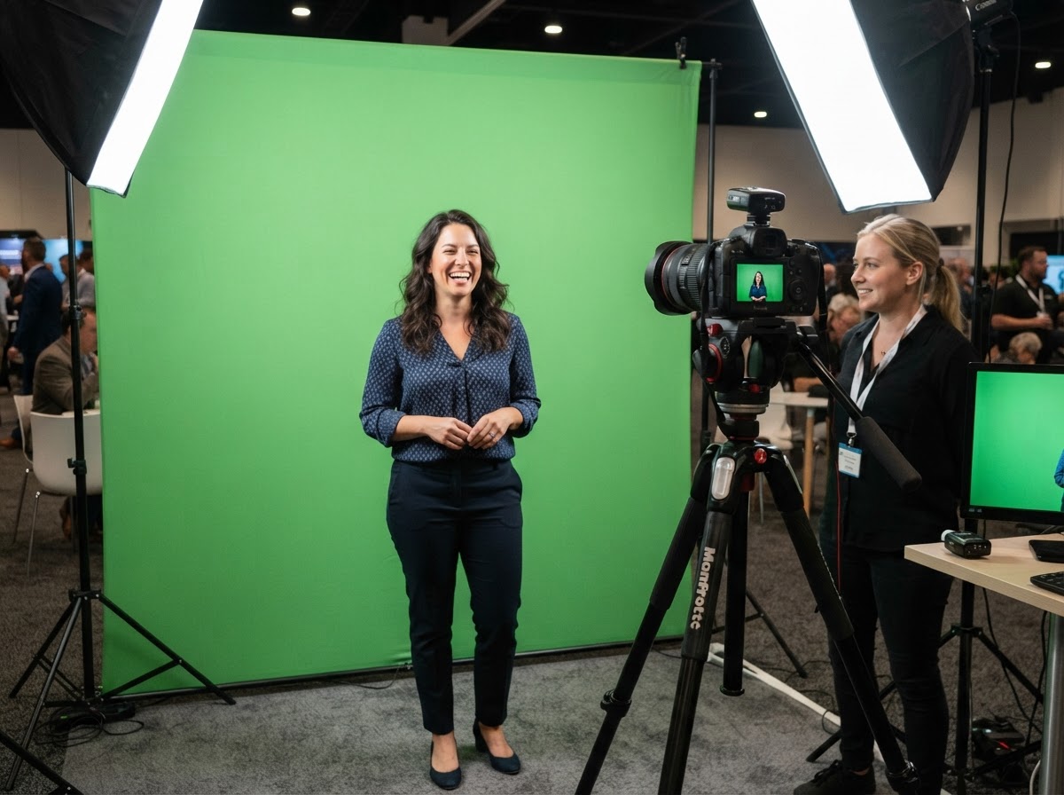 Guest using a green screen photo booth.