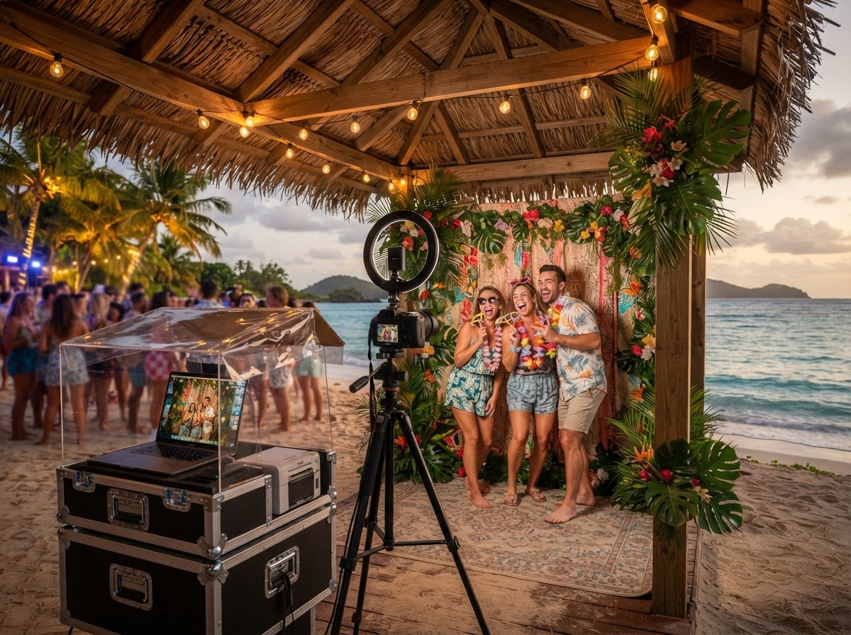 Covered shore-adjacent party photo booth setup in Brigantine.
