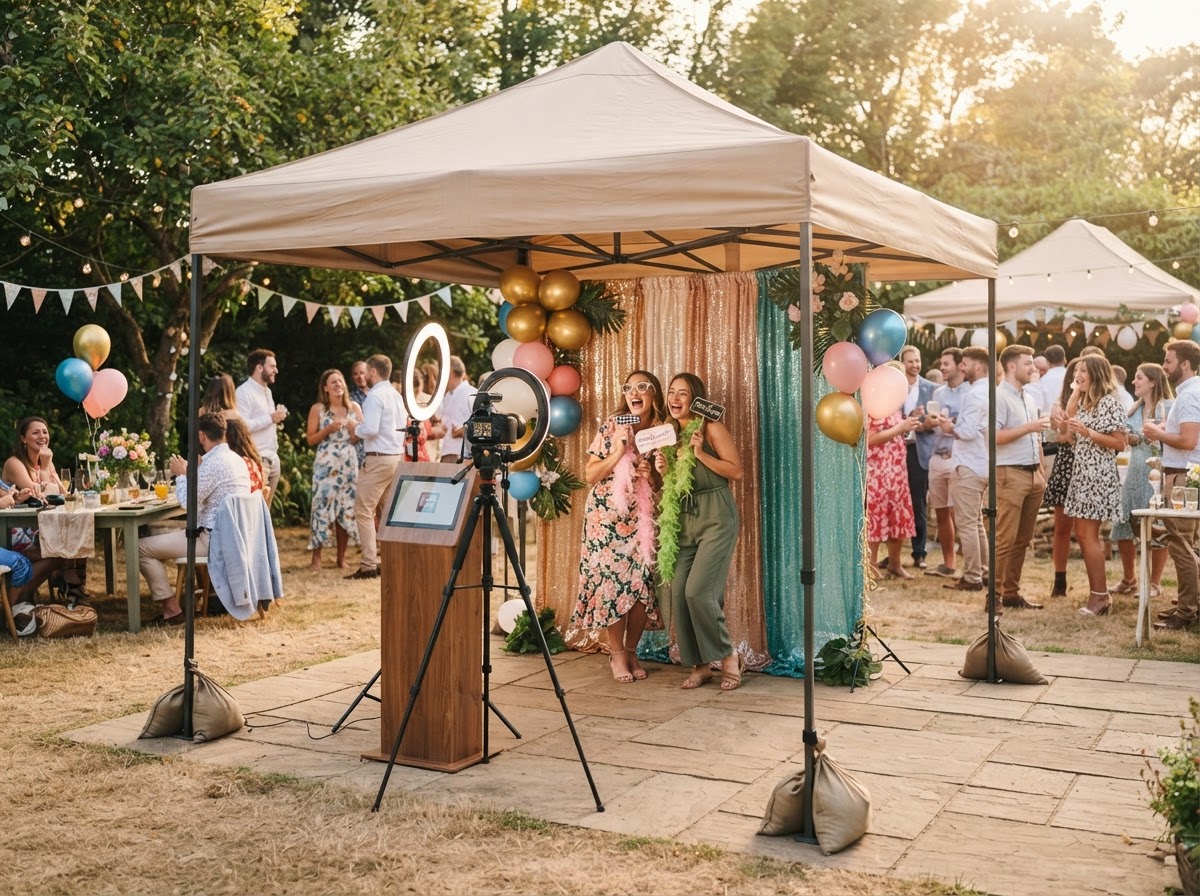 Outdoor birthday photo booth setup in South Jersey.