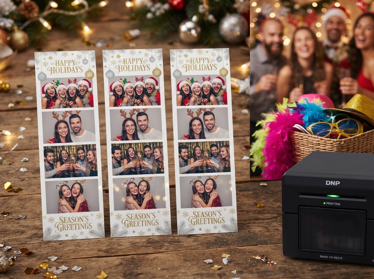 Custom holiday party photo booth print template.