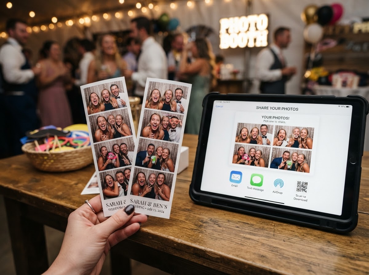 Photo booth print and digital photo options.