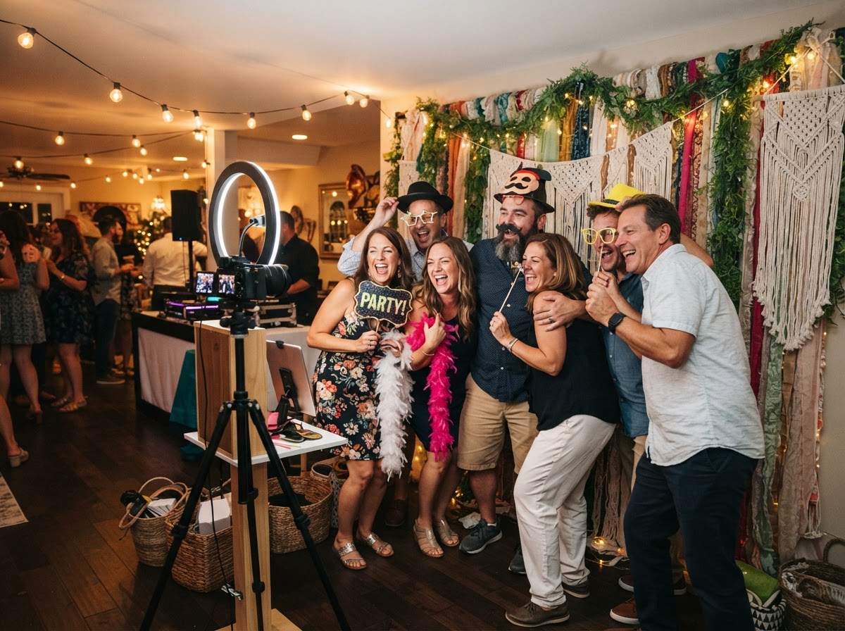 Open-air photo booth at a lively private party in Galloway NJ.