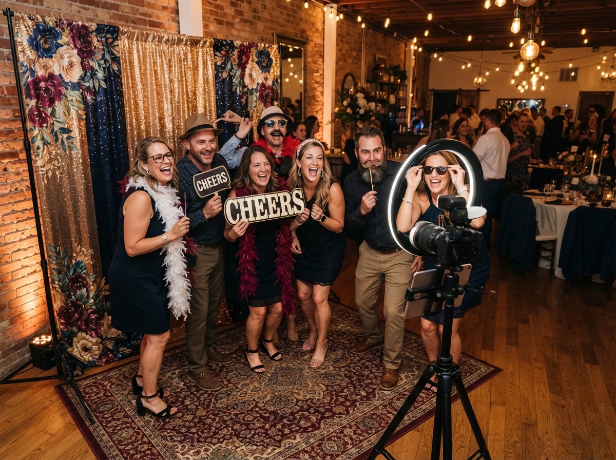 Open-air photo booth at a lively private party in Mays Landing NJ.