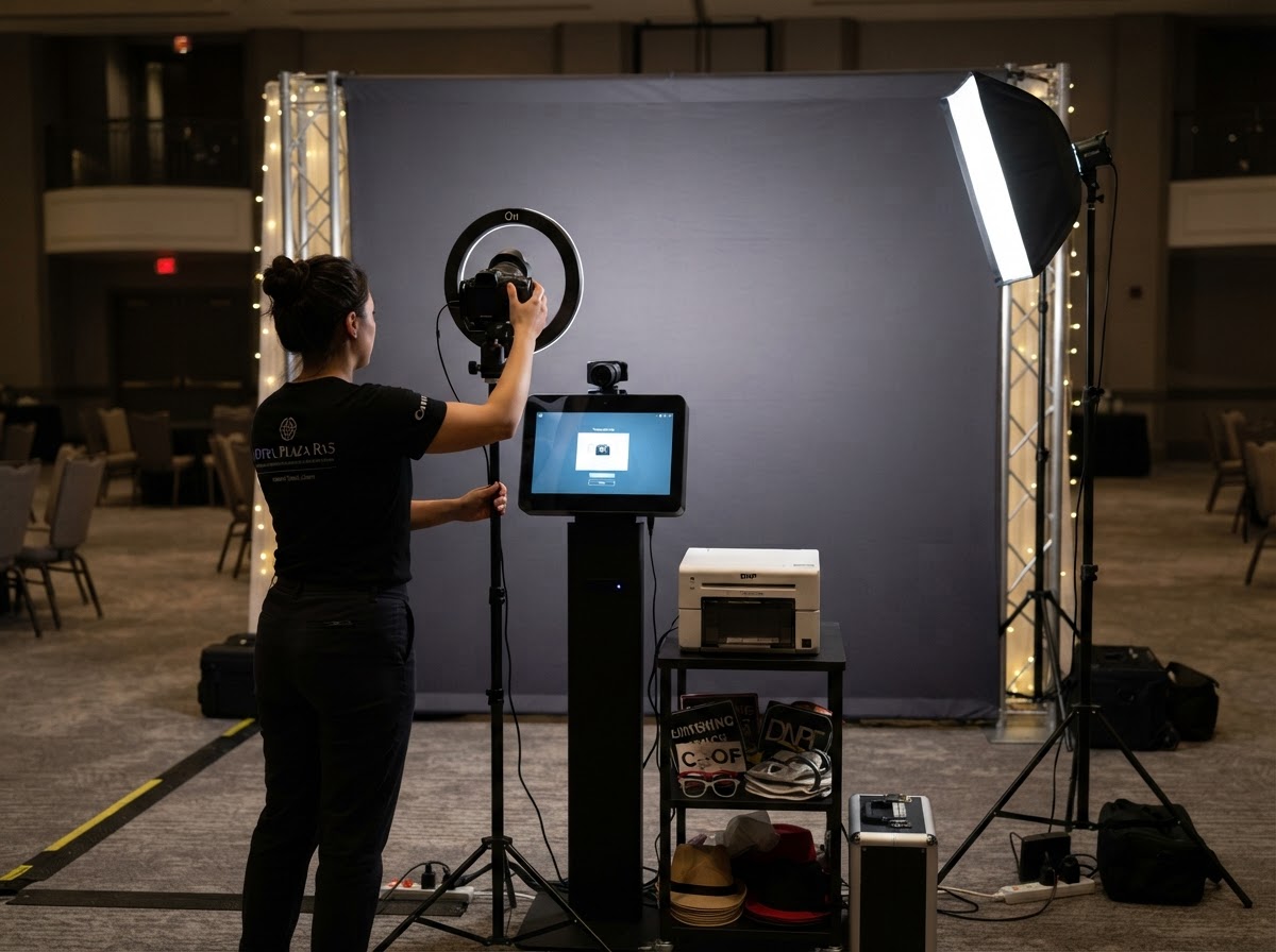 Photo booth setup and lighting for a Brigantine event.