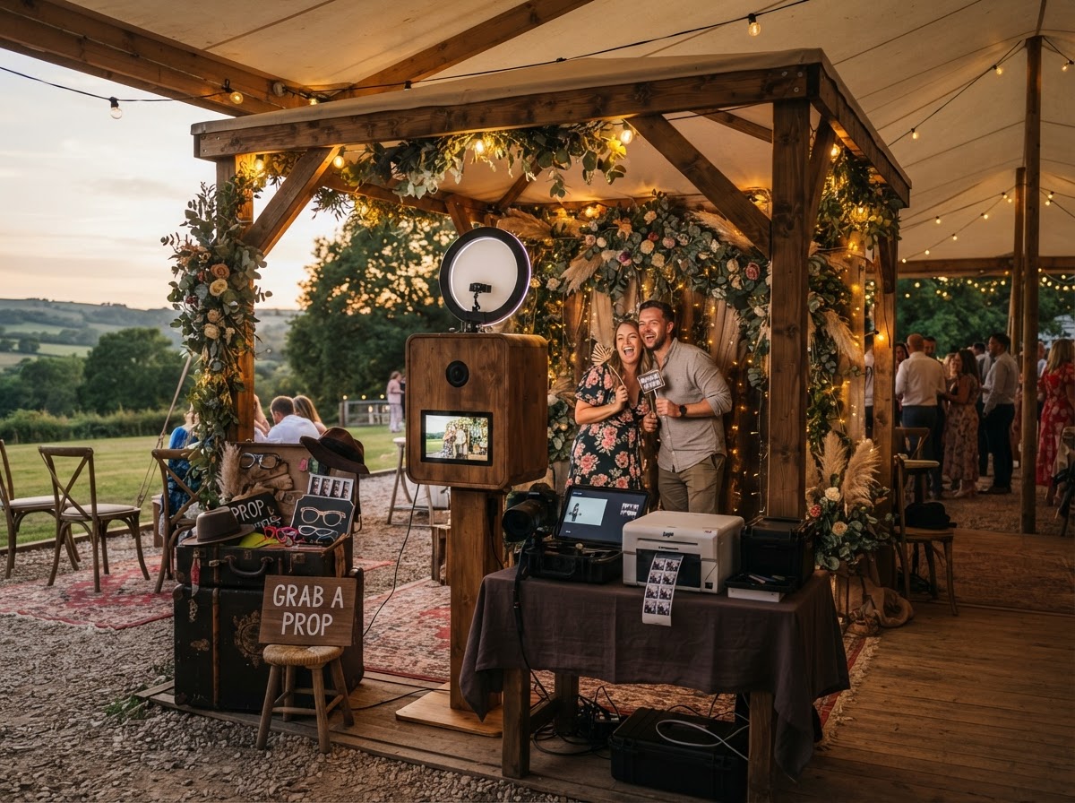 Covered outdoor party photo booth setup in Egg Harbor City.