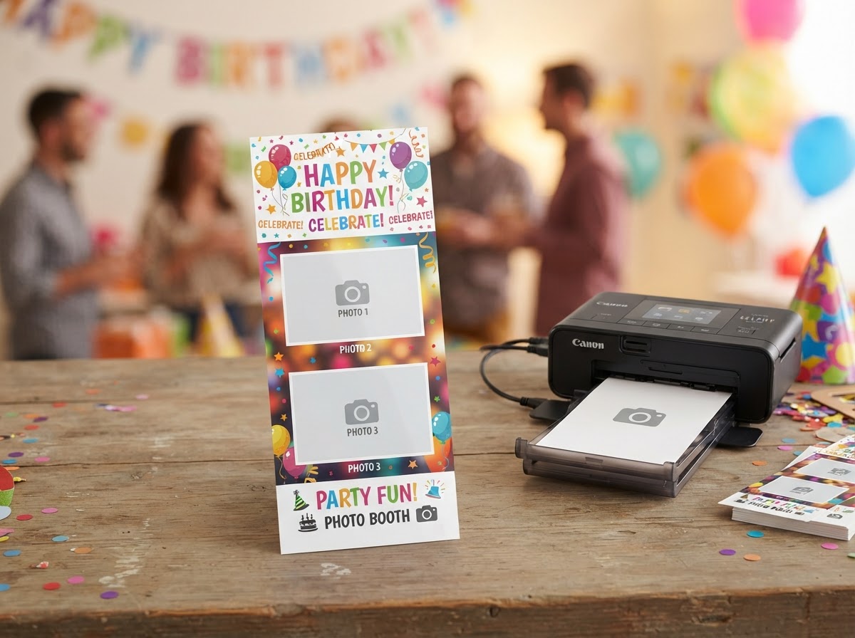 Custom birthday photo booth print template.