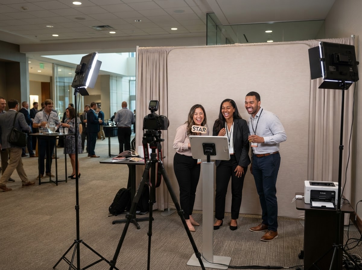 Open-air photo booth setup at a Galloway NJ corporate conference event.
