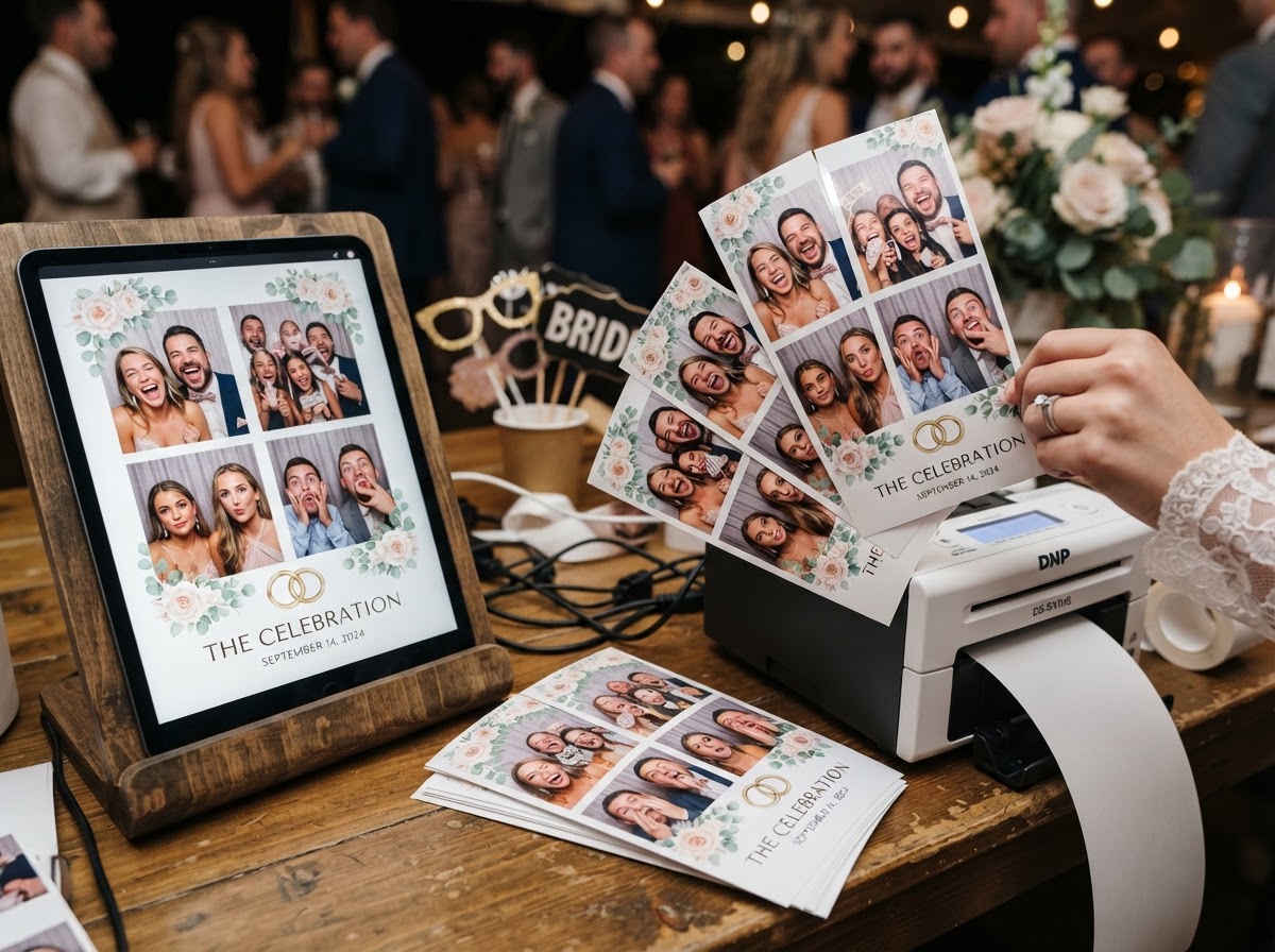Custom wedding photo booth print strips and template.