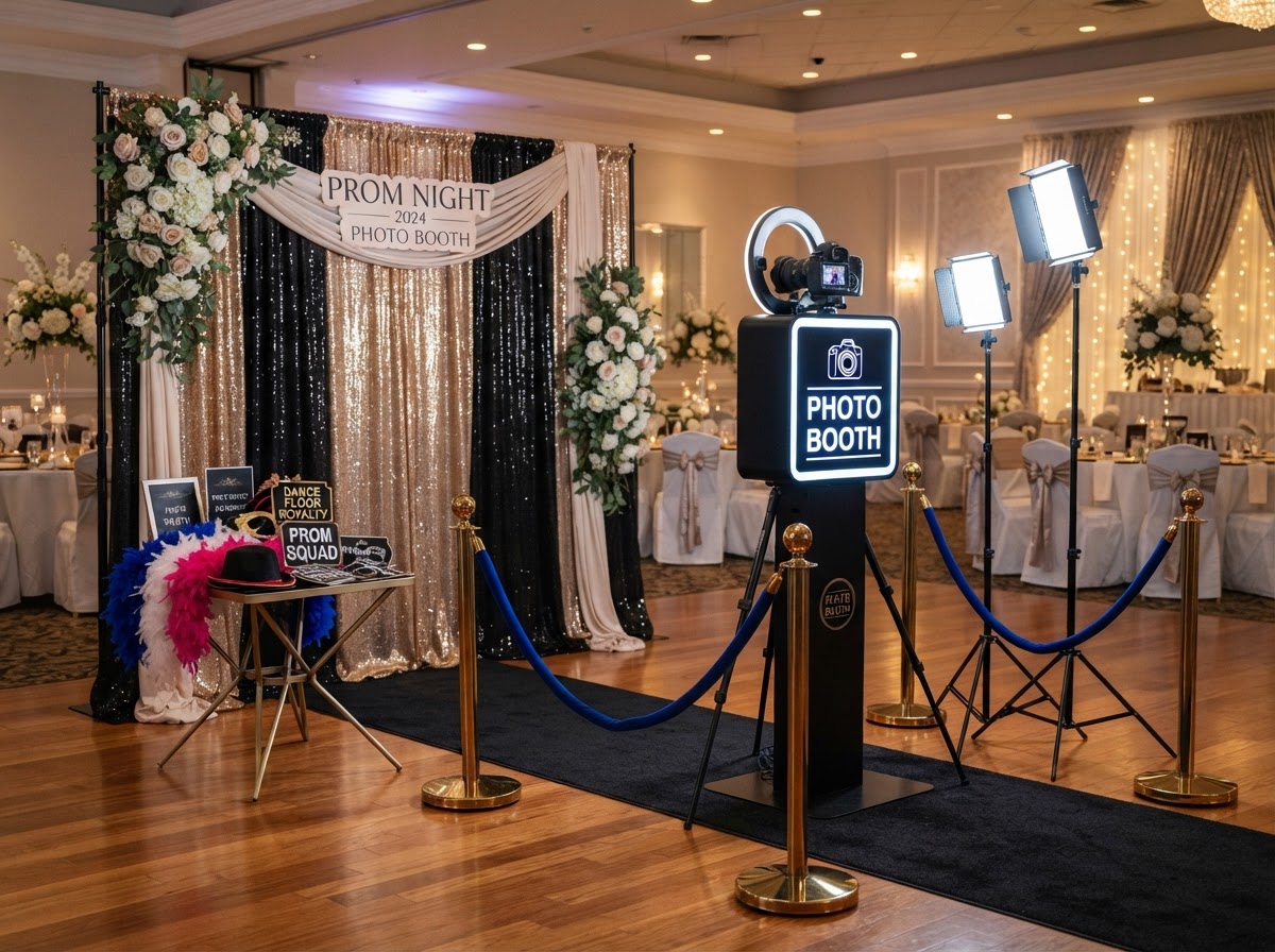 Prom photo booth equipment and event setup.