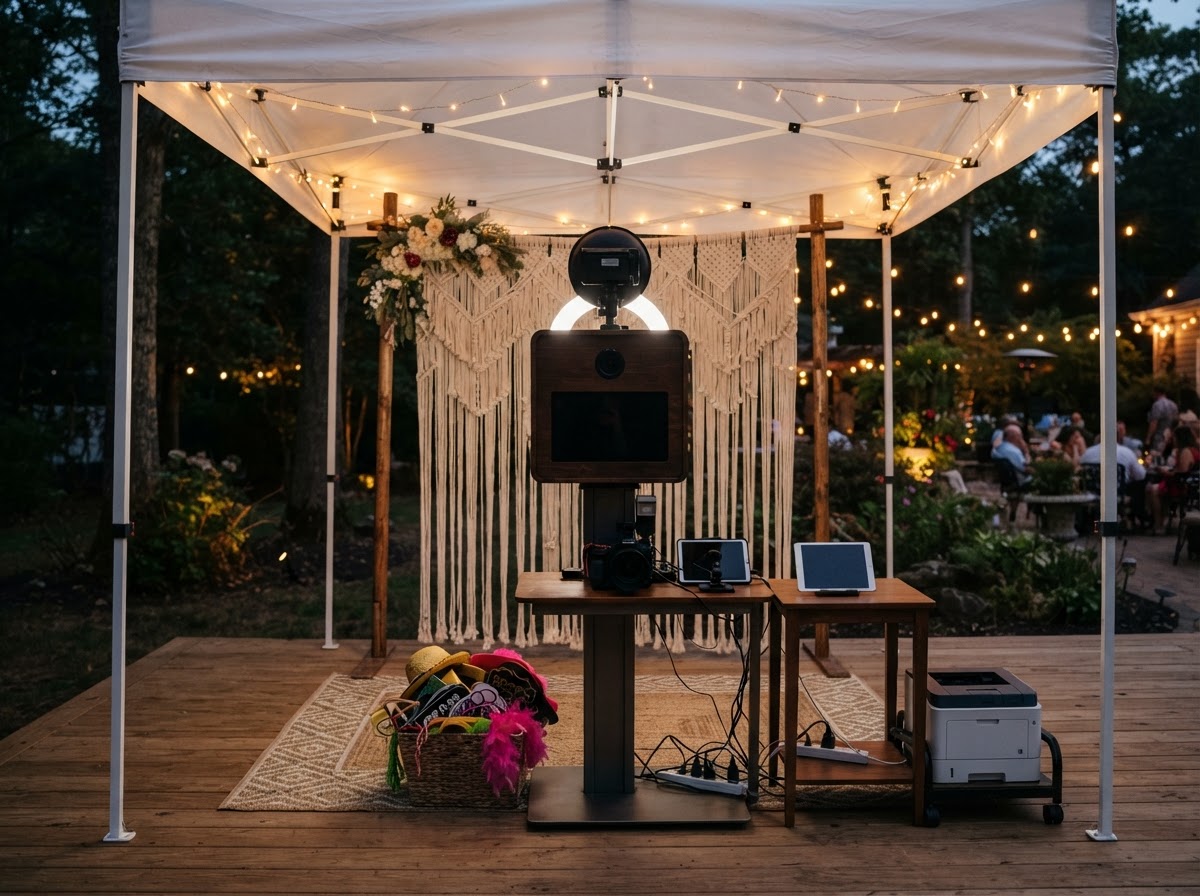 Covered outdoor party photo booth setup in Mays Landing.