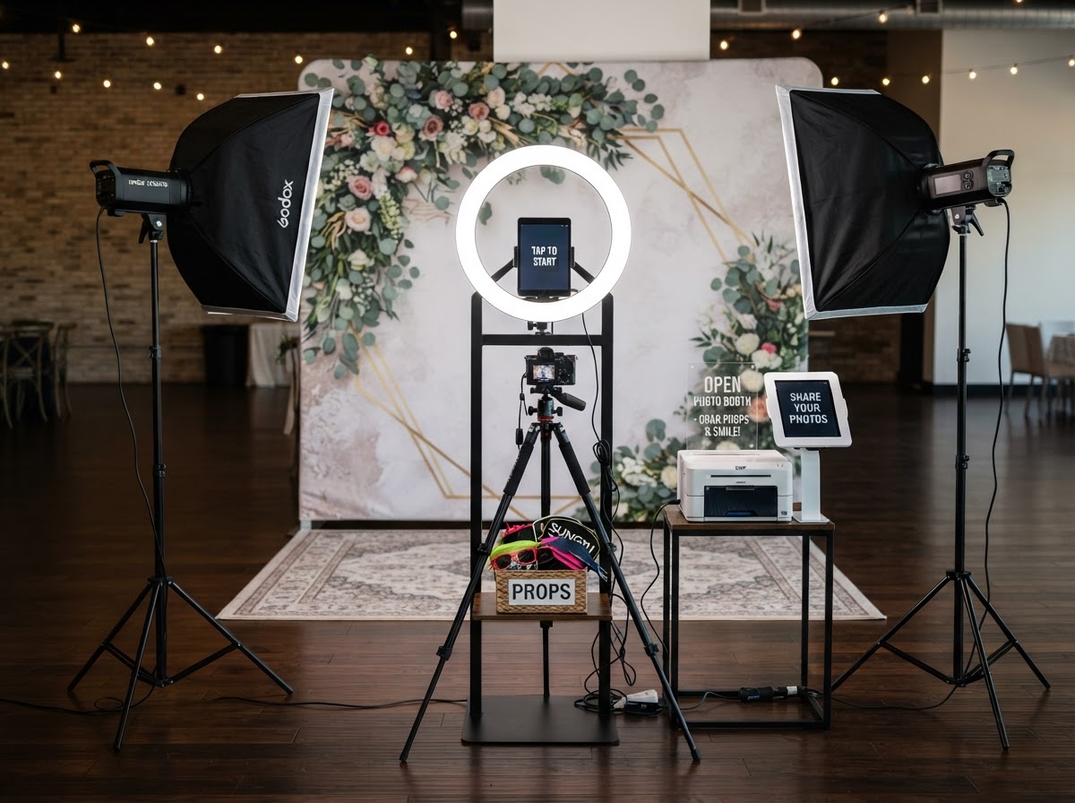 Open-air photo booth setup showing space and equipment.