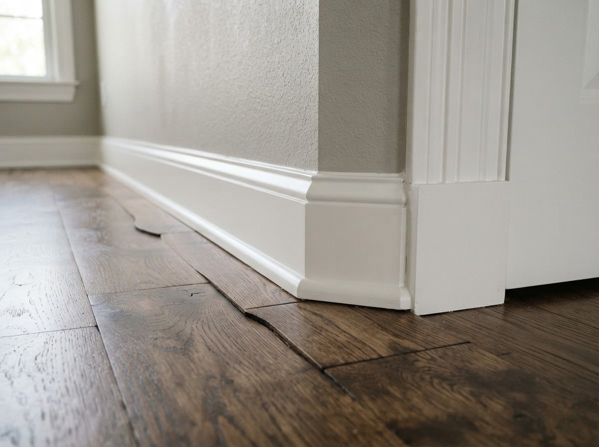 Baseboard installation scribed to floor variation in a Florissant home