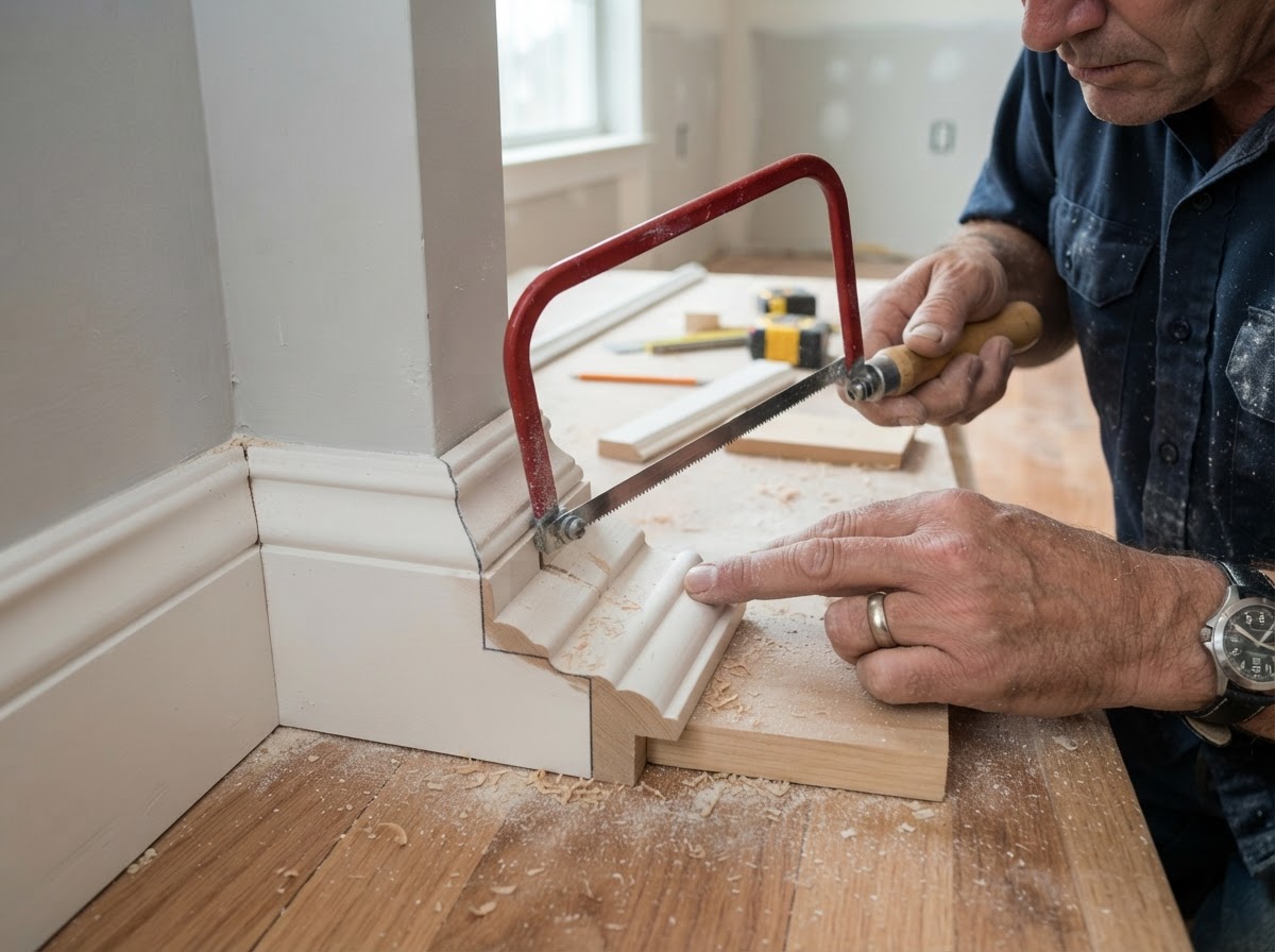 Decorative wall molding layout with chair rail and picture-frame molding in a Florissant room