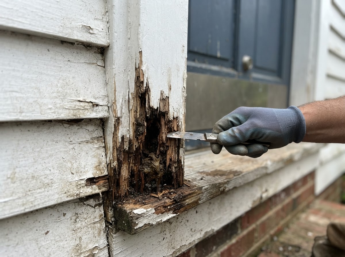 Localized deck board and component rot repair with evaluation of supporting framing