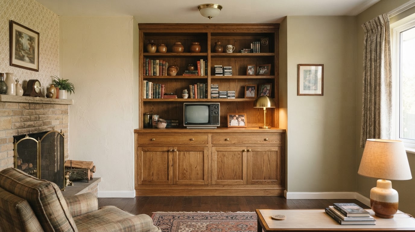 Fitted custom cabinetry installed in an alcove of an established Maryland Heights-style suburban home interior