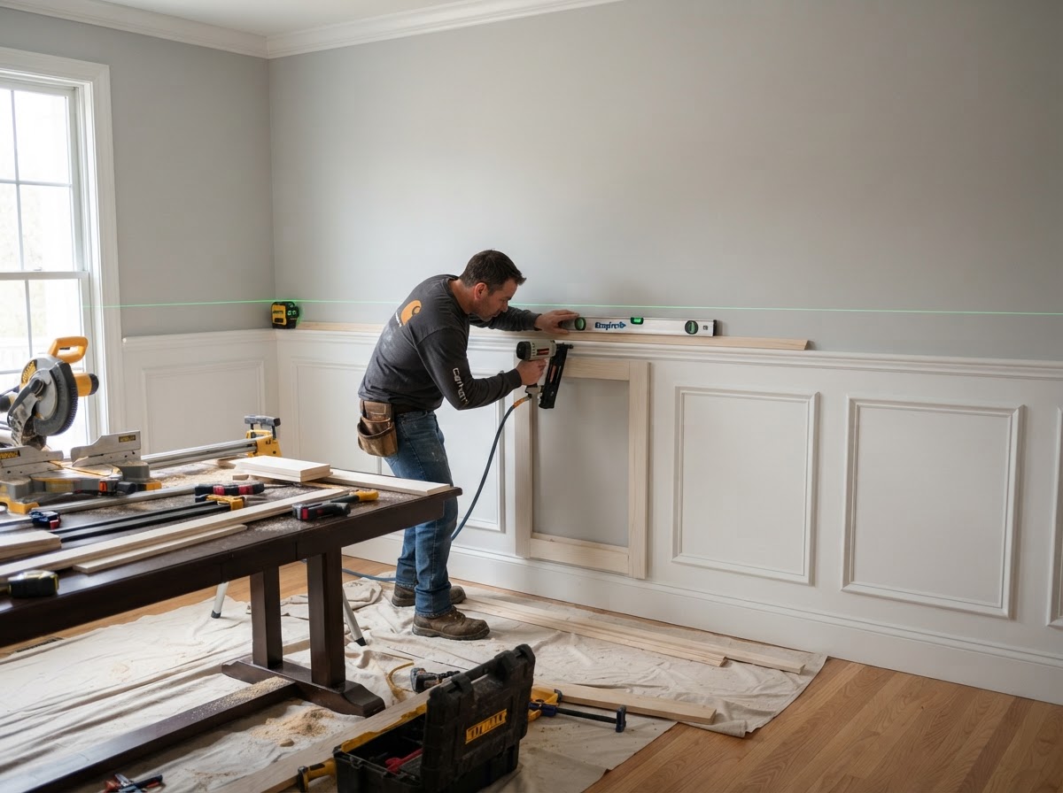 Wainscoting and decorative wall paneling layout in a Hazelwood dining room