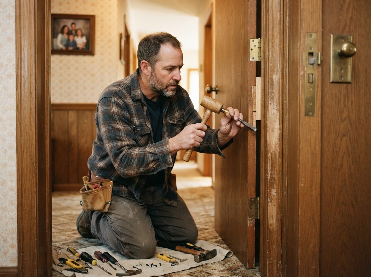 Door repair and hinge alignment in an established Florissant home