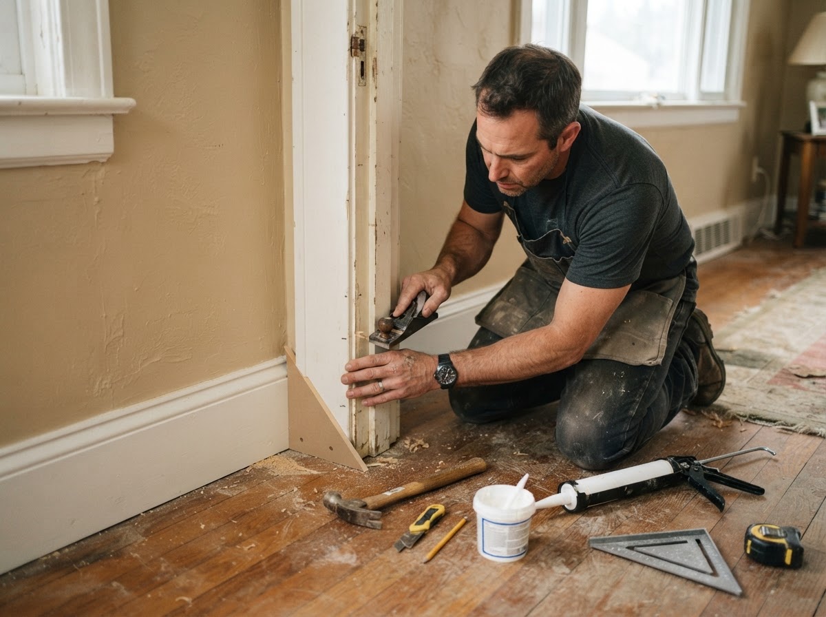 Trim and molding installation along door casing in an established Florissant interior