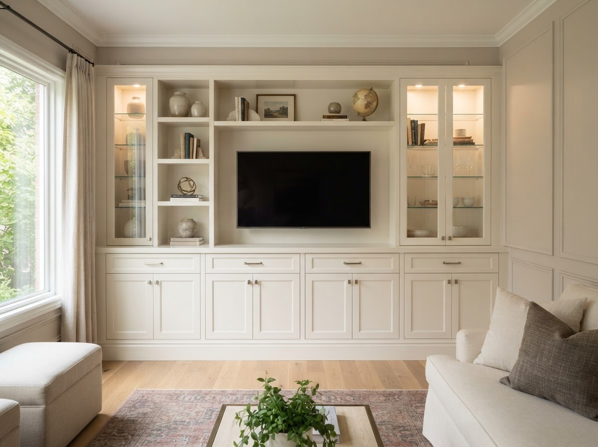 Finished built-in cabinetry with coordinated paint-grade finish and consistent reveals