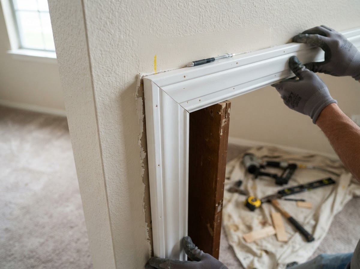 Door casing replacement with consistent reveals in a Bridgeton home