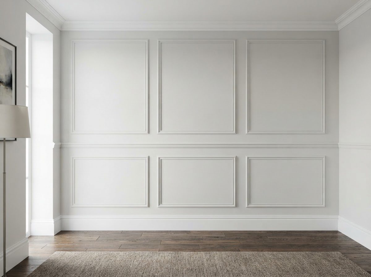 Picture-frame molding feature wall with proportional applied panel layout