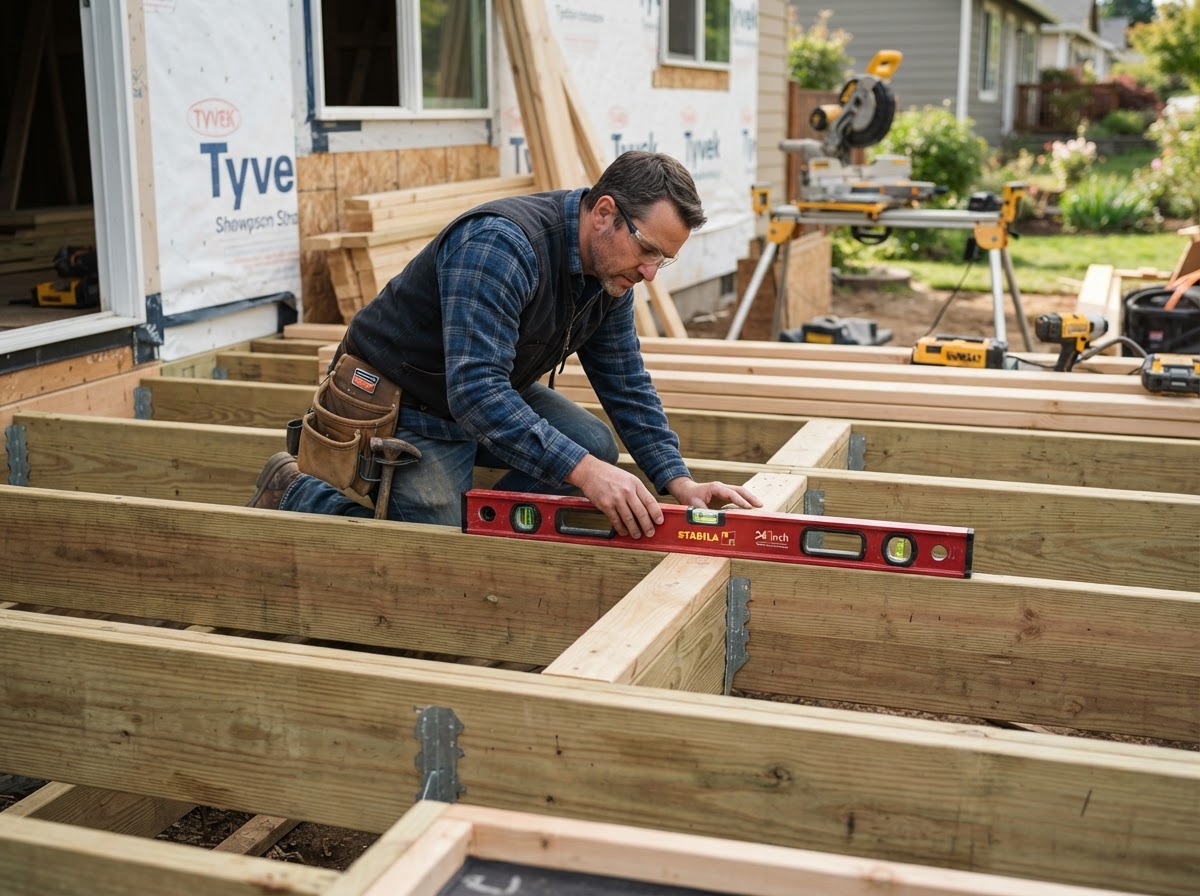Deck replacement and rebuild framing context for an aging Hazelwood deck assembly
