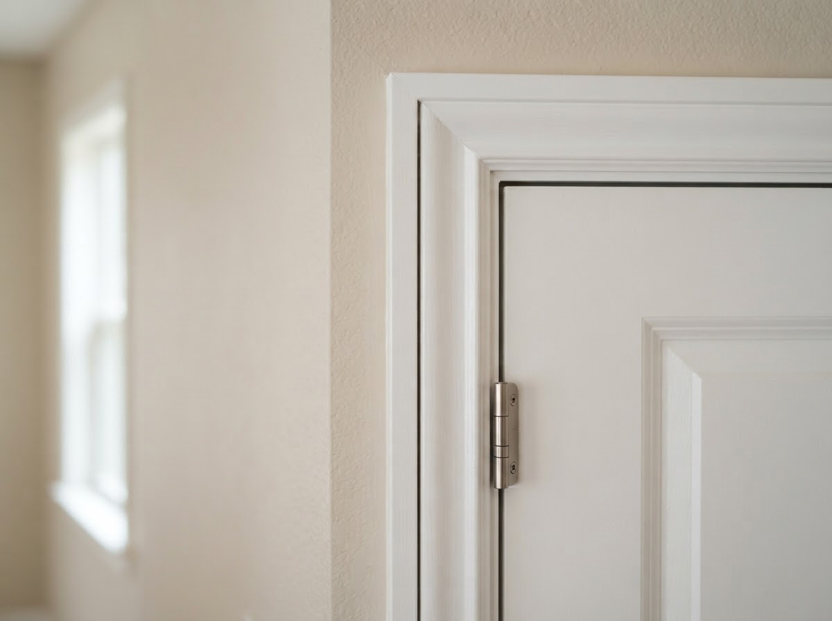Finished repaired door jamb and casing with consistent reveals in a Florissant home