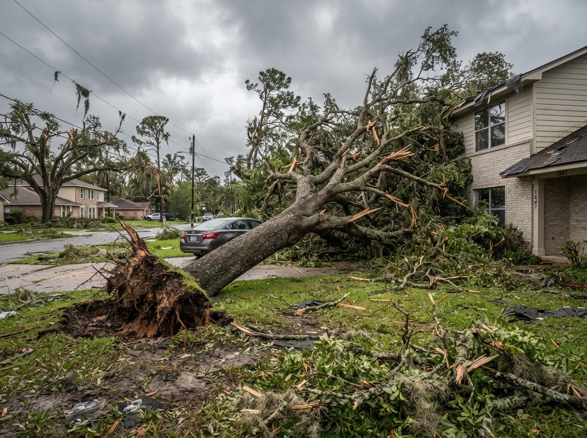 Fallen tree in a Jacksonville yard after severe Florida weather