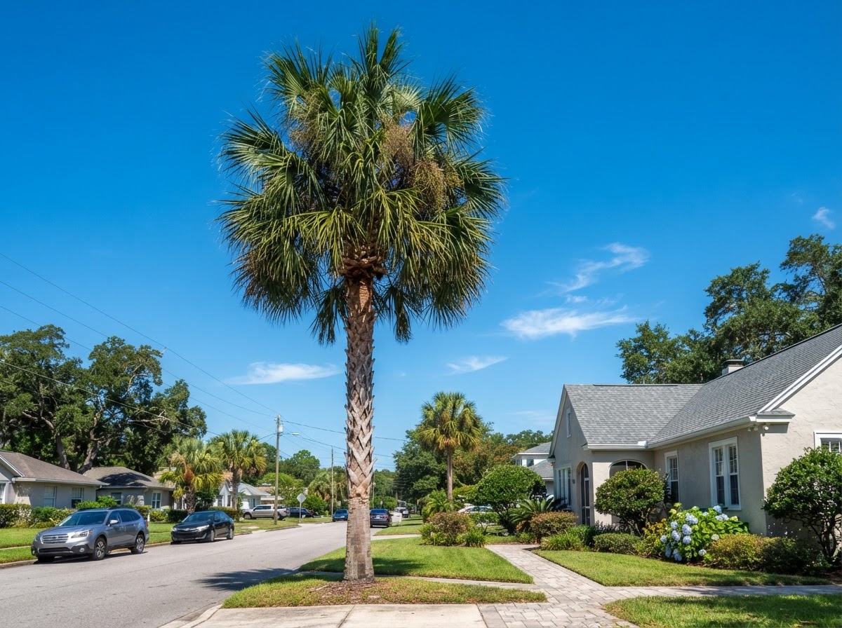 Palm trees in a Northeast Florida residential landscape