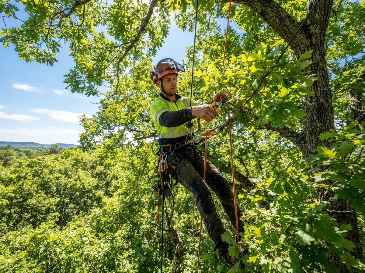 Arborist performing tree pruning and canopy thinning in St Simons Island and Brunswick Georgia