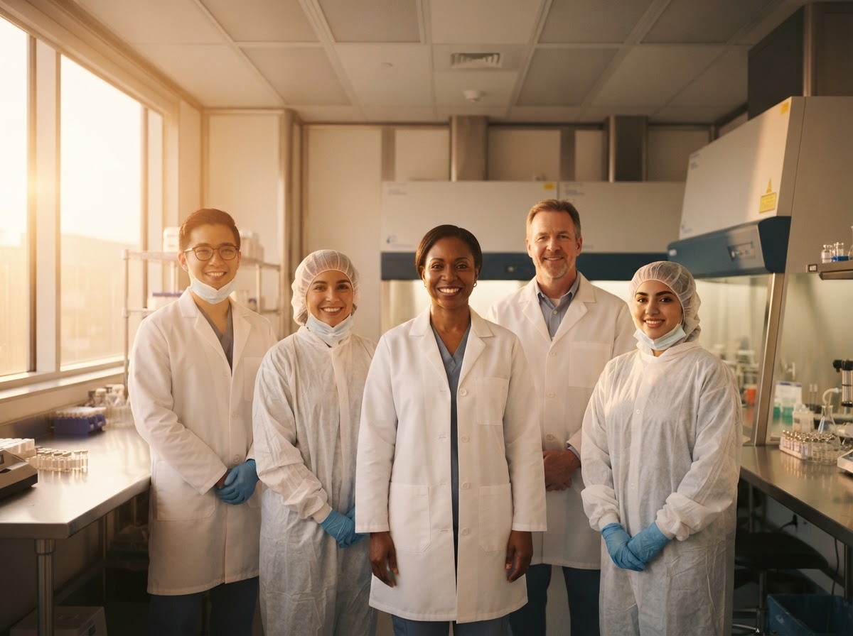 Clinical pharmacy team collaborating in a sterile compounding facility