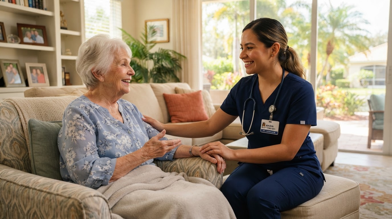ND Professional Services compassionate home healthcare nurse checking on patient in home setting