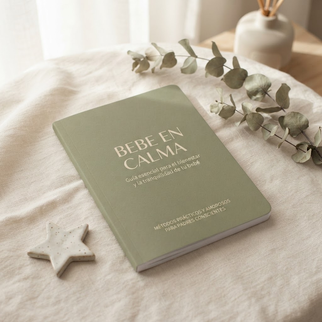 Mockup de la guía digital DULCES SUEÑOS BEBÉ™ sobre una superficie de lino