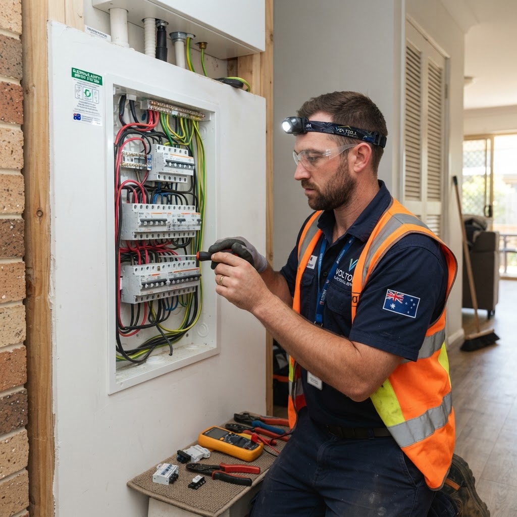 Australian electrician installing an electrical panel