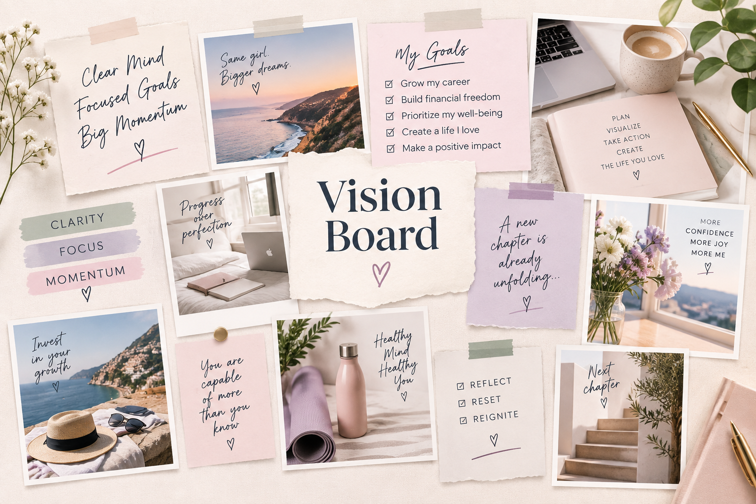 A vision board for quarterly goal setting