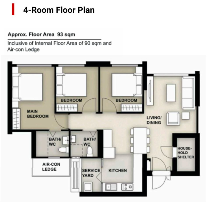 4-Room BTO Floor Plan Layout