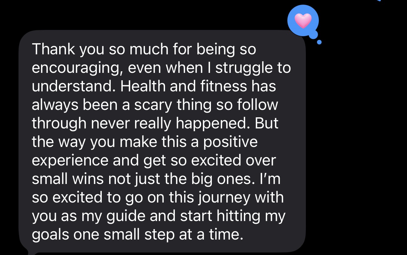 Message from Kenzie about Sam making fitness positive and celebrating small wins